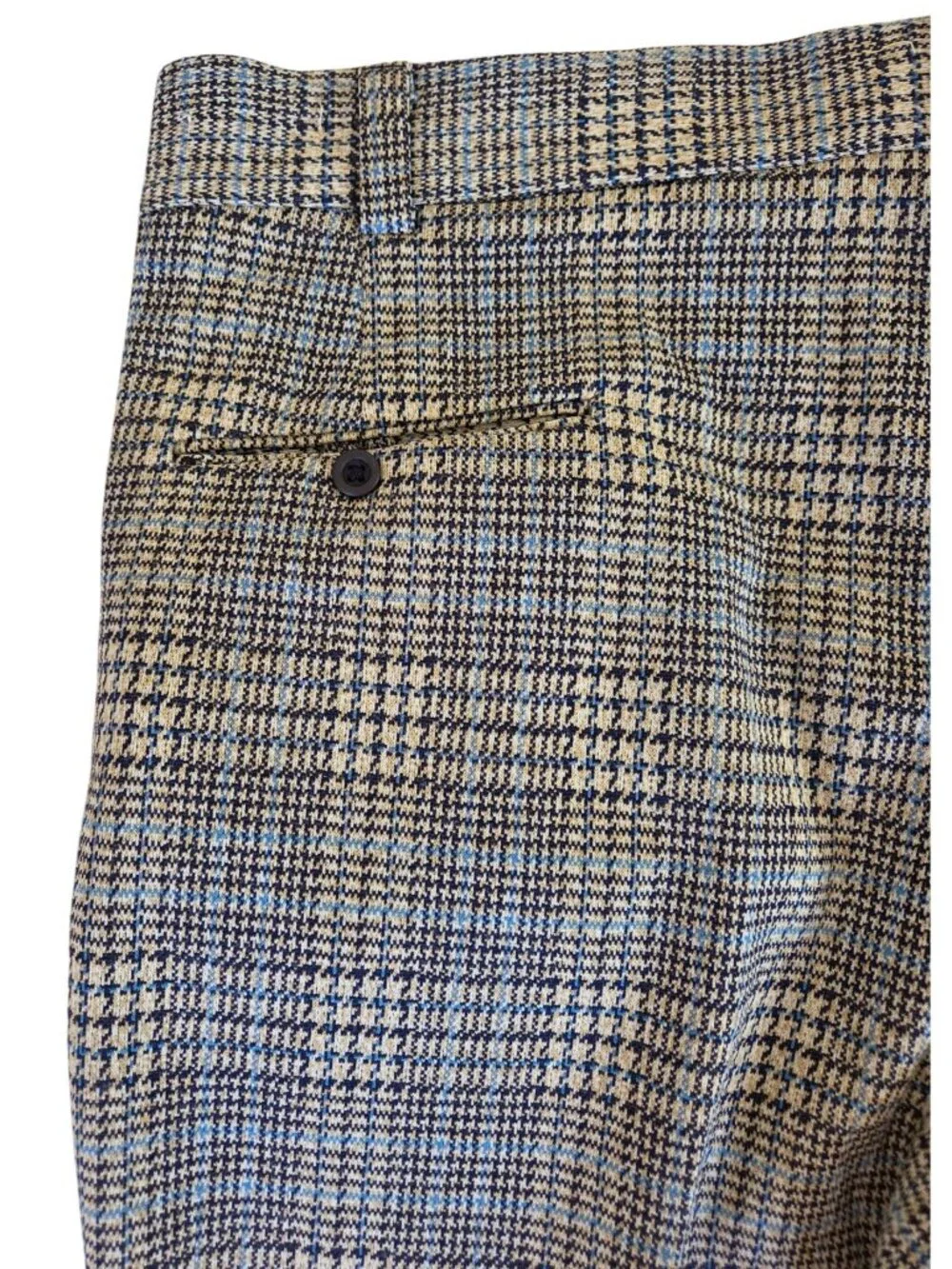 Vtg 70's Mens Houndstooth Flared Dress Pants Trousers Blue & Black Retro 40x28